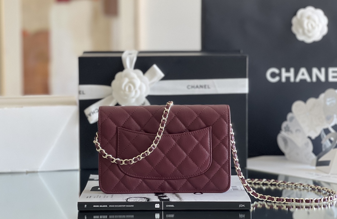 Chanel woc 12 × 19 × 4 cm 深酒红色浅金扣