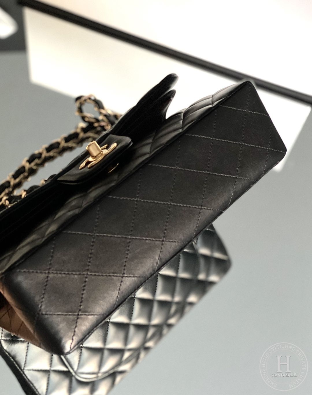 CLASSIC FLAP 23× 14.5 × 6 cm ZP羊皮LEATHER 黑色银扣-7482