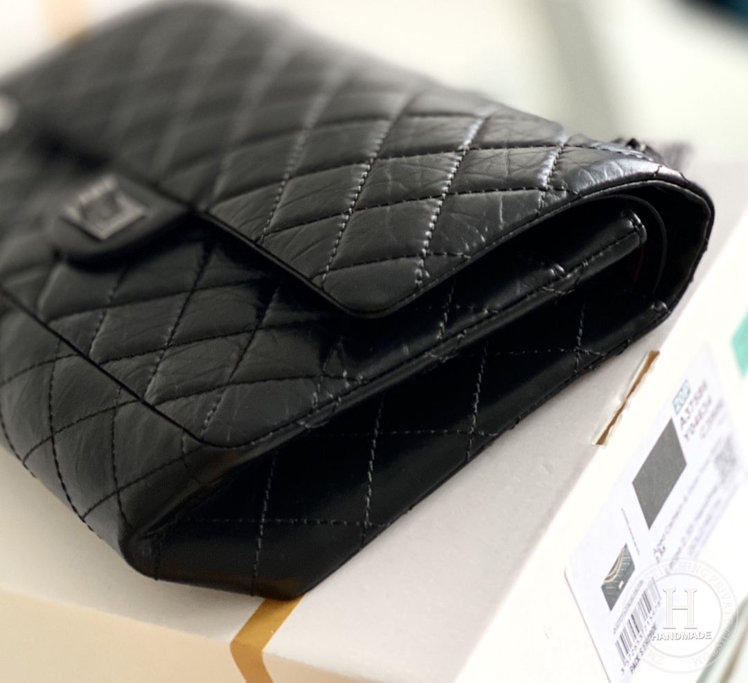 Chanel 2.55 28CM 牛皮 黑色古银扣