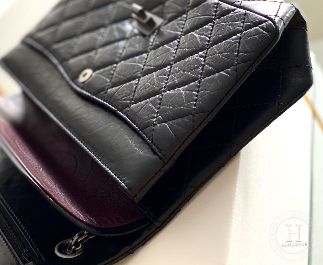 Chanel 2.55 28CM 牛皮 黑色古银扣