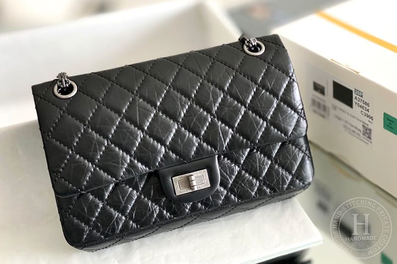 Chanel 2.55 24CM 牛皮 黑色古银扣