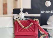 Chanel Leboy-25× 14.5×8cm V纹Red 浅金扣-2585
