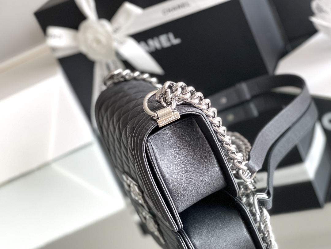 Chanel Leboy-20× 12×7cm 炭灰亮银扣-6960