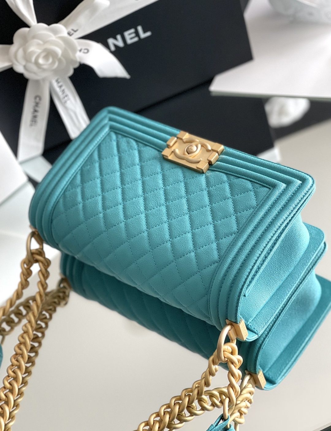 Chanel Leboy-25× 14.5×8cm 湖水绿复古金扣 Chanel Leboy-25× 14.5×8cm 湖水绿复古金扣