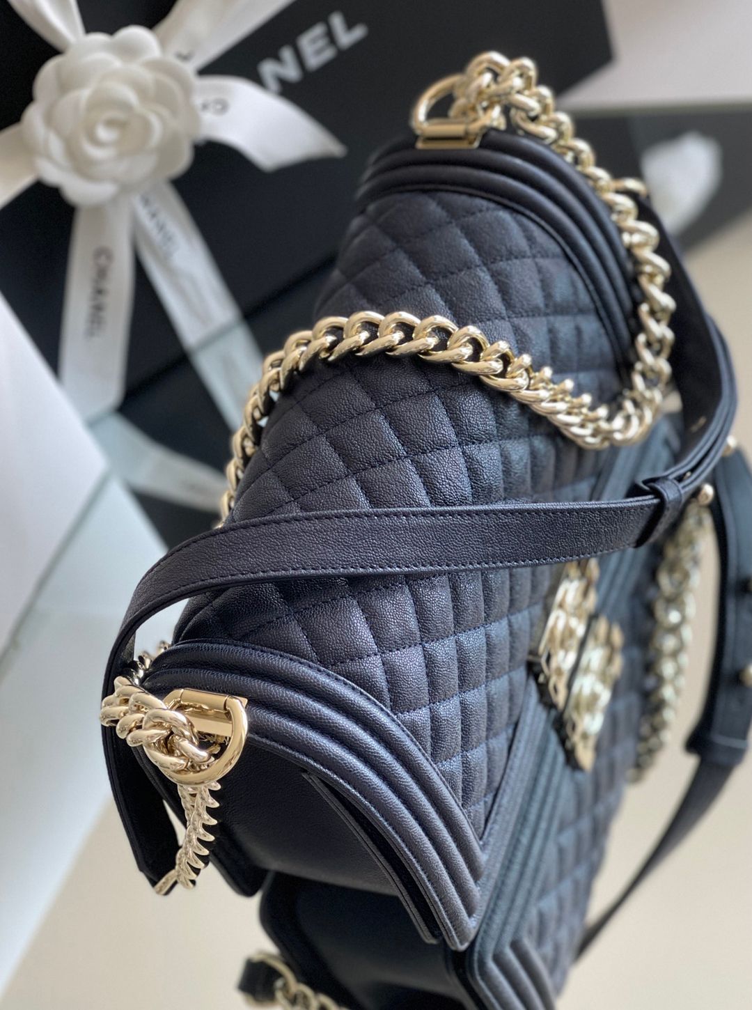 Chanel Leboy-25× 14.5×8cm 湖水绿复古金扣-8838