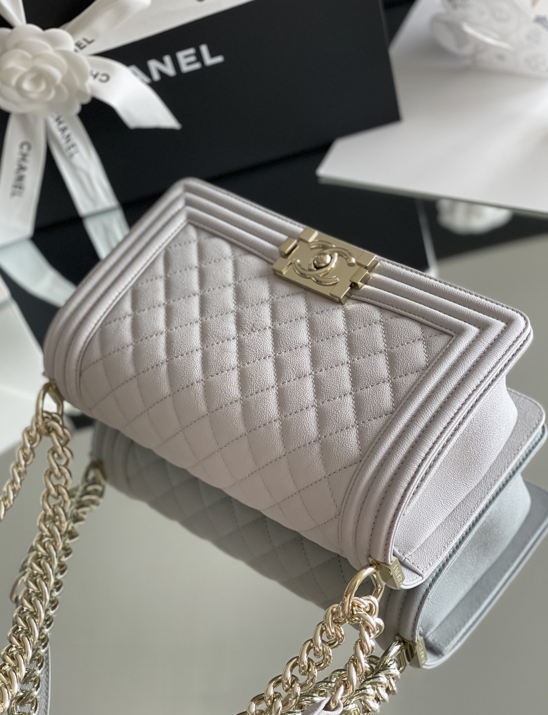 Chanel Leboy-25× 14.5×8cm 冰川灰浅金扣 Chanel Leboy-25× 14.5×8cm 冰川灰浅金扣
