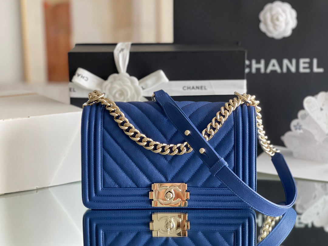 Chanel Leboy-25× 14.5×8cm 肉粉色V纹浅金扣-5928