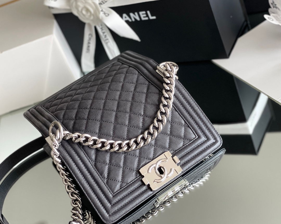 Chanel Leboy-25× 14.5×8cm 炭灰亮银扣-6960