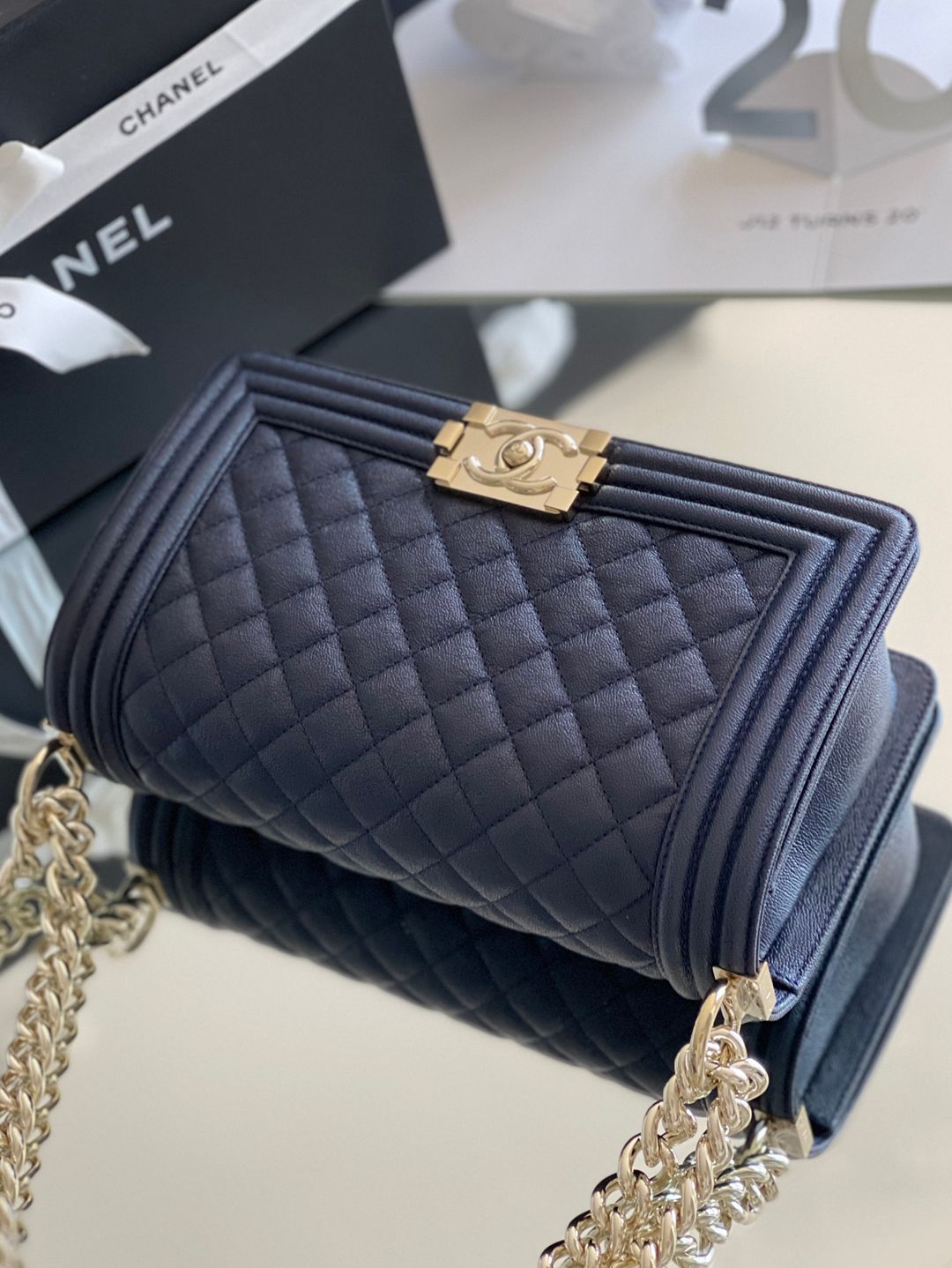 Chanel Leboy-25× 14.5×8cm 湖水绿复古金扣-8838