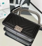 Chanel Leboy 25×14.5×8cm V纹Black 银扣-0644