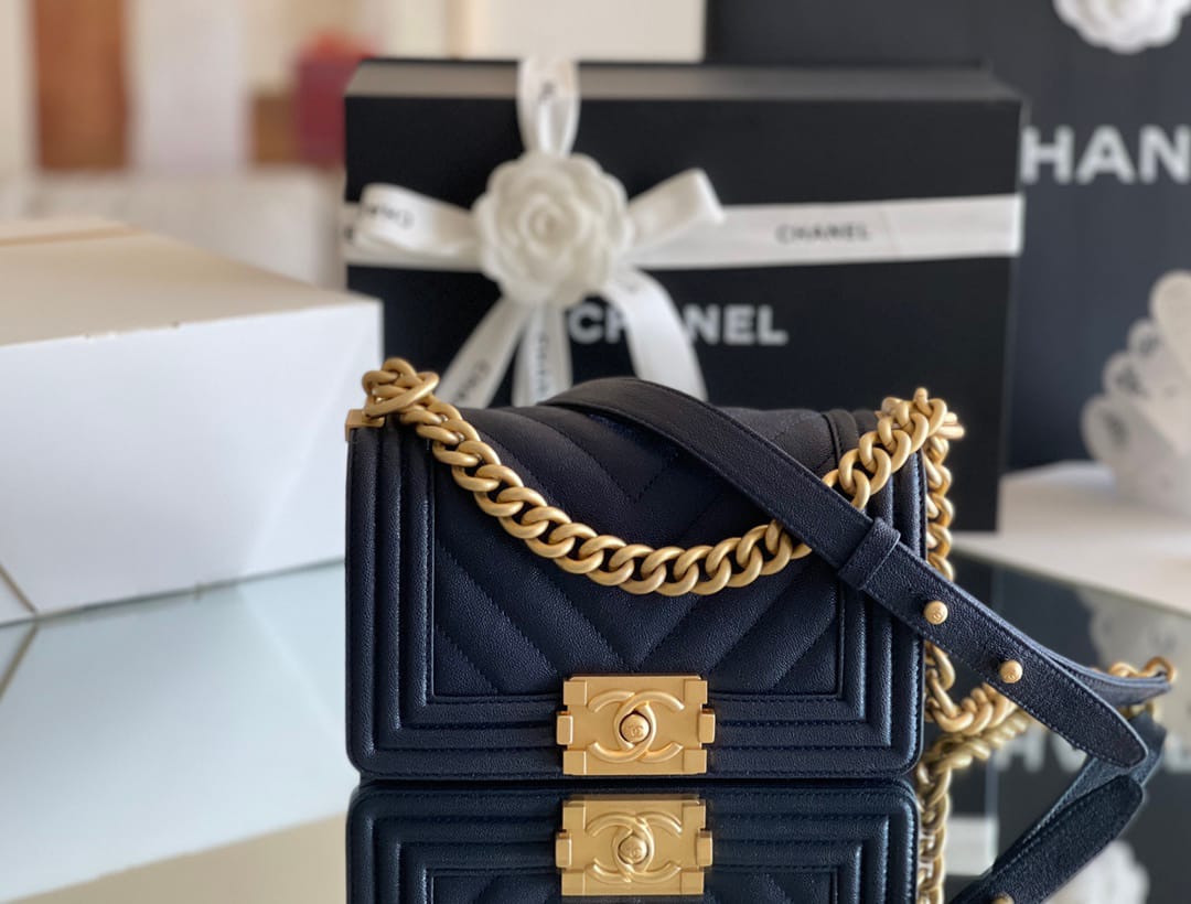 Chanel Leboy-20&times; 12&times;7cm 午夜蓝浅金扣-6545