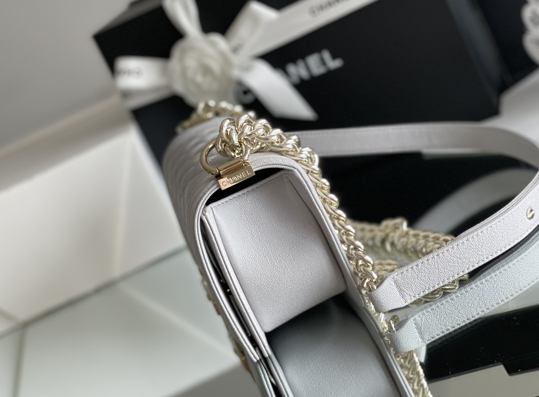 Chanel Leboy-20× 12×7cm 冰川灰浅金扣