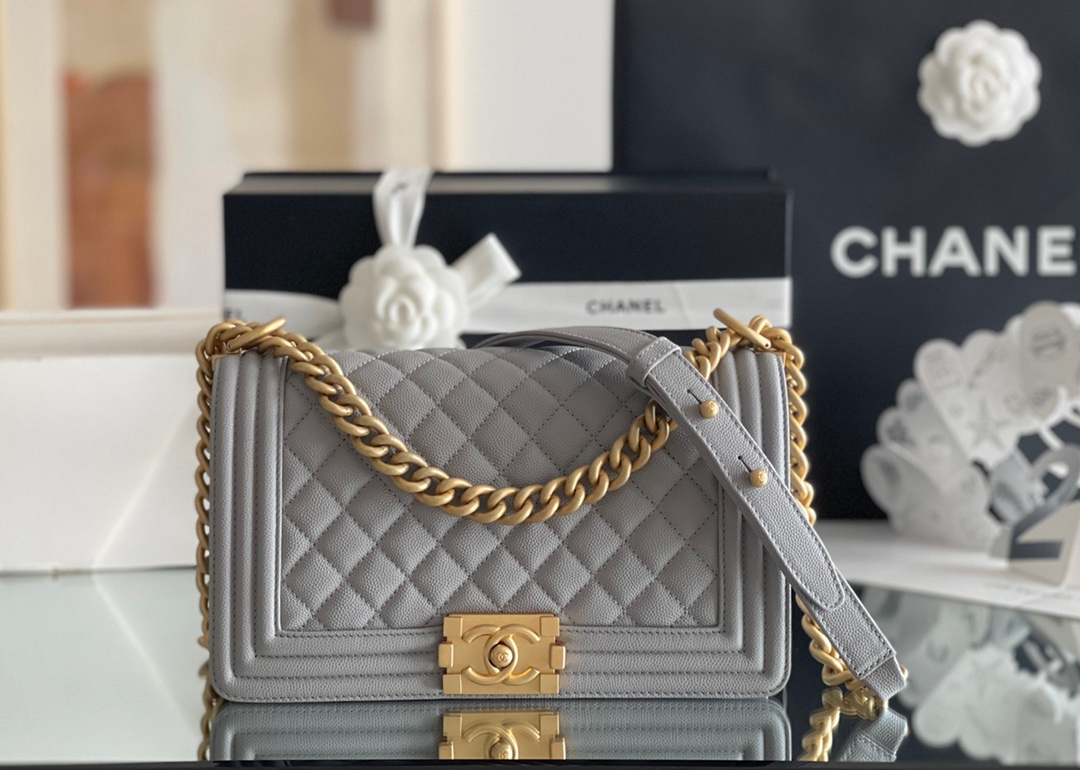 Chanel Leboy-25&times; 14.5&times;8cm grey 砂金扣