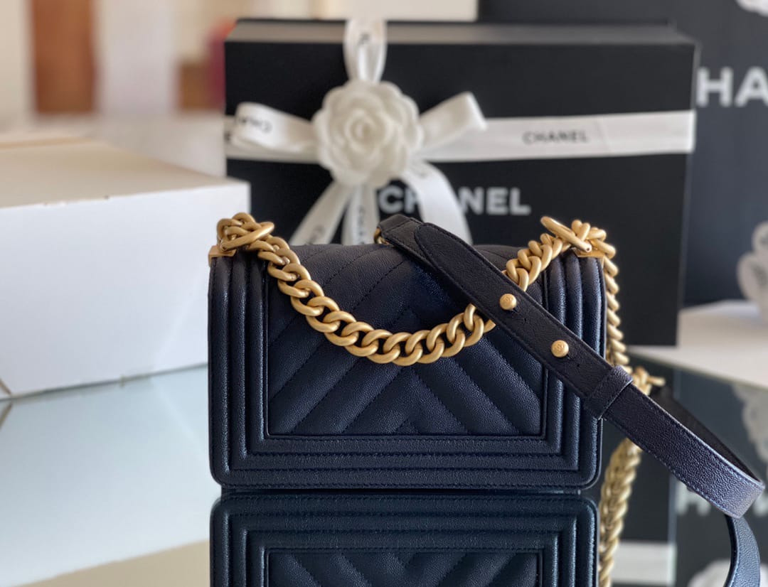 Chanel Leboy-20× 12×7cm 午夜蓝浅金扣-6545