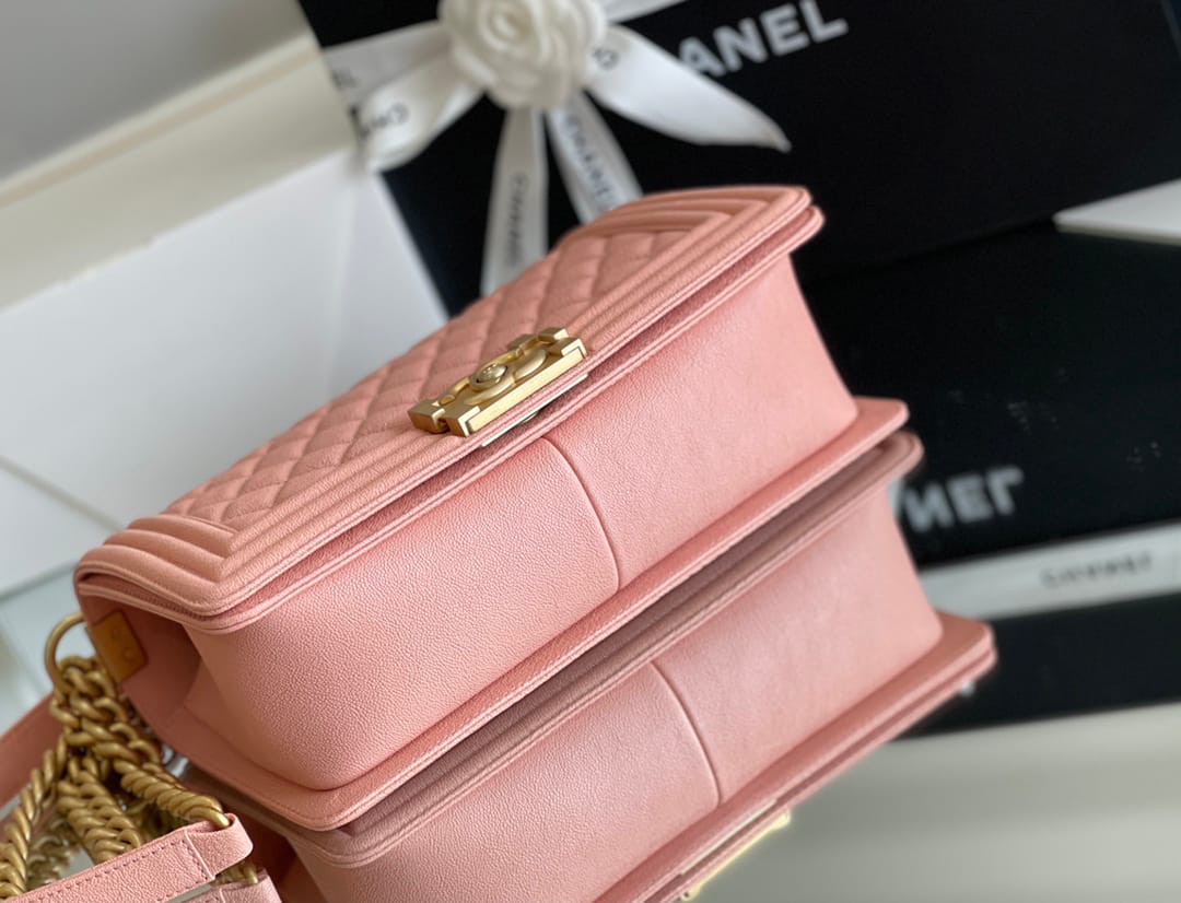 Chanel Leboy-25× 14.5×8cm 肉粉色V纹浅金扣-8737