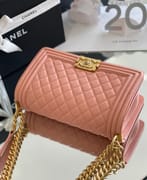 Chanel Leboy-25× 14.5×8cm 肉粉色V纹浅金扣-8737