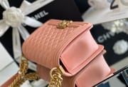 Chanel Leboy-25× 14.5×8cm 肉粉色V纹浅金扣-8737