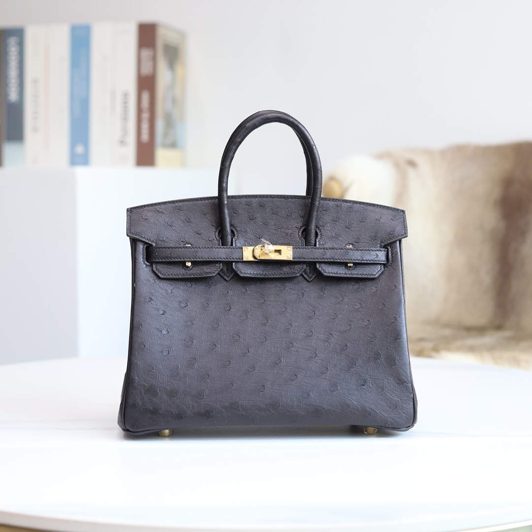 BIRKIN25  89 NOIR OSTRICH GHW
