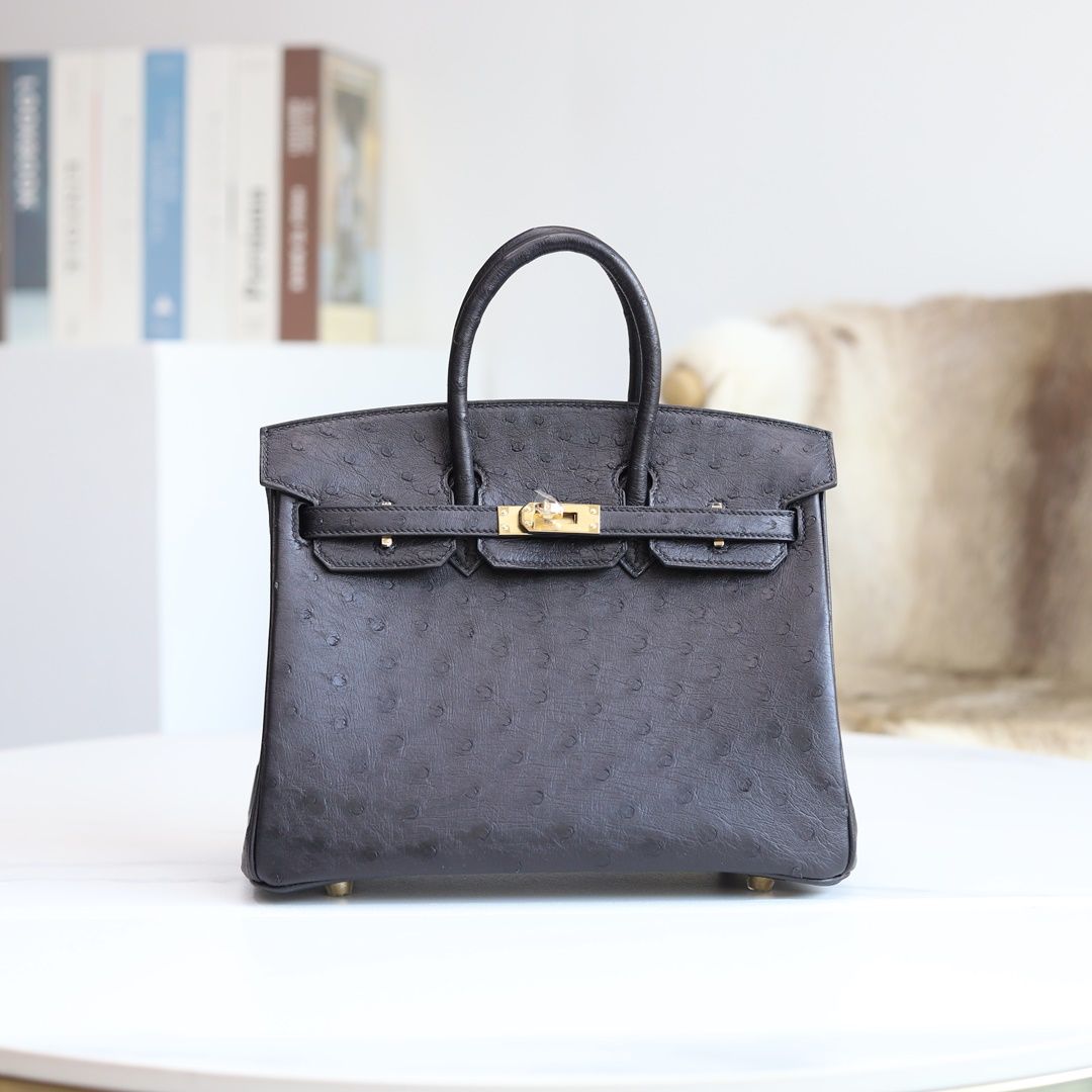 BIRKIN25  89 NOIR OSTRICH GHW
