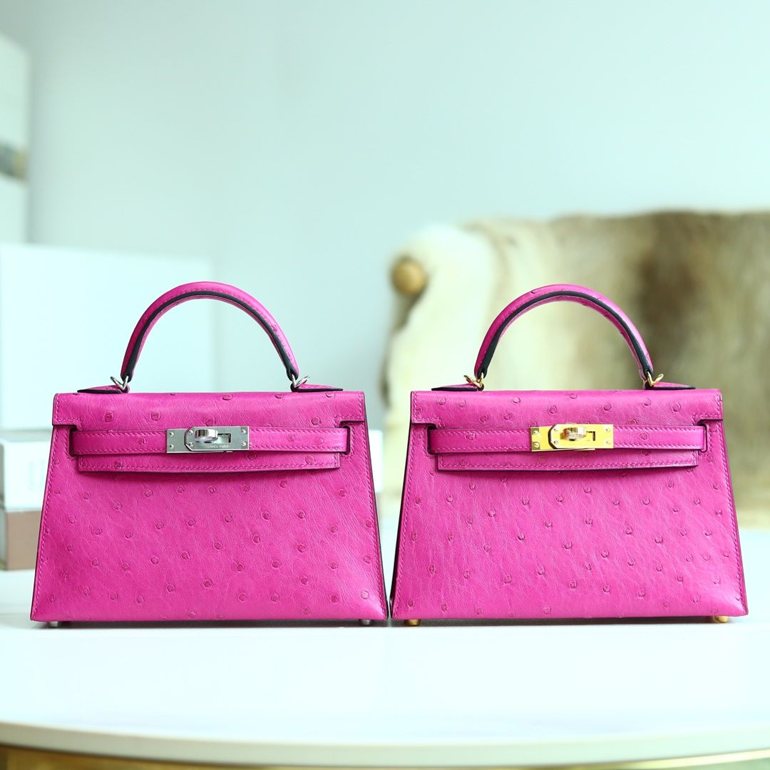 MINI KELLY II L3 ROSE POUPRE OSTRICH PHW