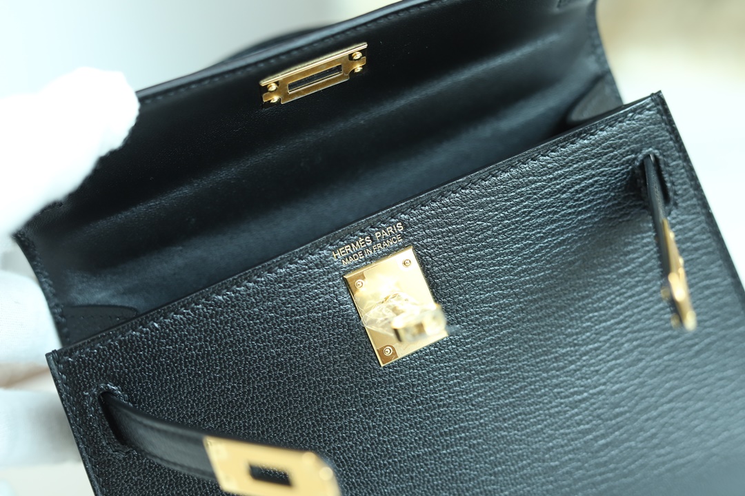 [ STOCK ] MINI KELLY II 89 NOIR CHEVRE GHW