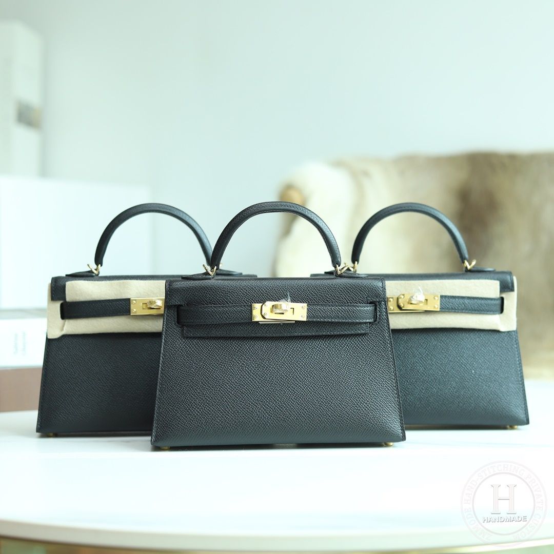 Mini Kelly 20cm Epsom 89 Noir Ghw