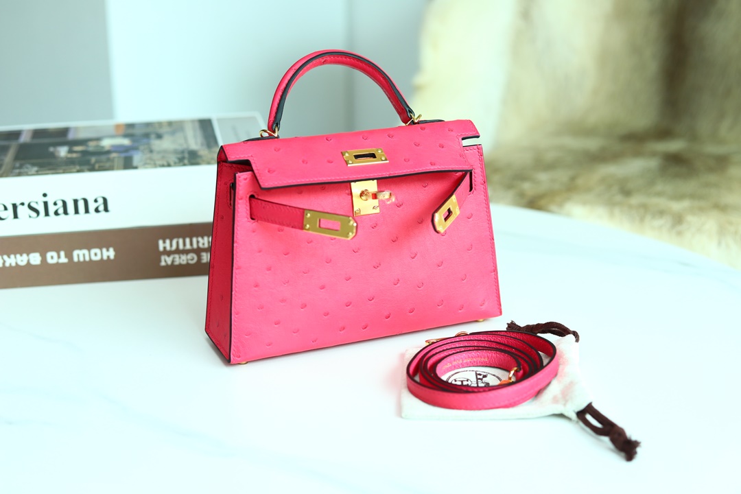 [ STOCK ] MINI KELLY II E5 ROSE TYRIEN OSTRICH GHW