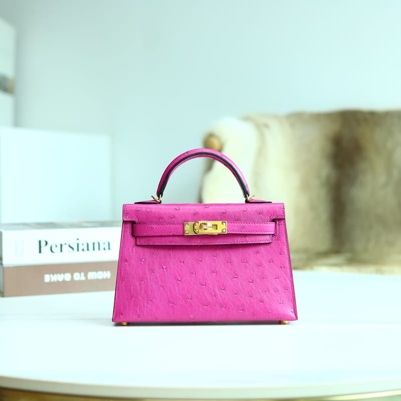 MINI KELLY II L3 ROSE POUPRE OSTRICH GHW