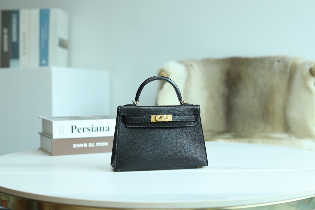[ STOCK ] MINI KELLY II 89 NOIR CHEVRE GHW