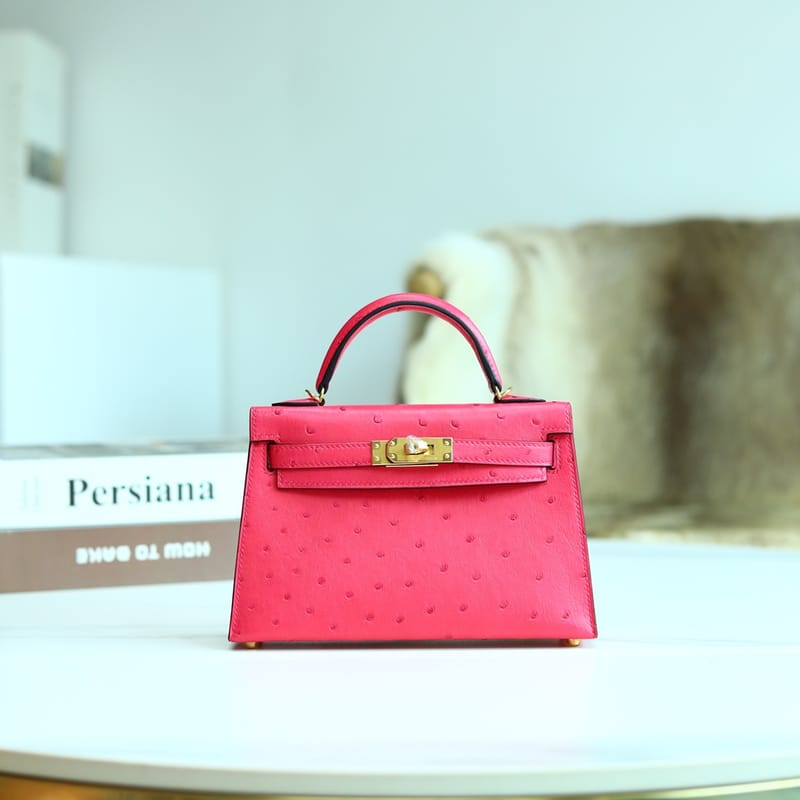 MINI KELLY II E5 ROSE TYRIEN OSTRICH GHW