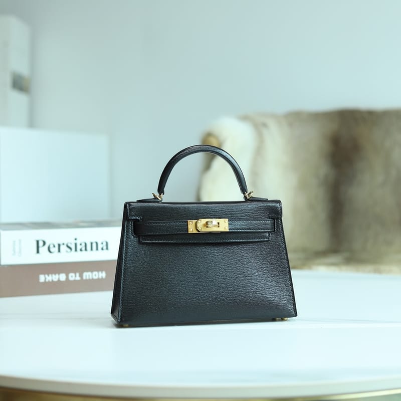 Mini Kelly 20cm Chevre 89 Noir Ghw