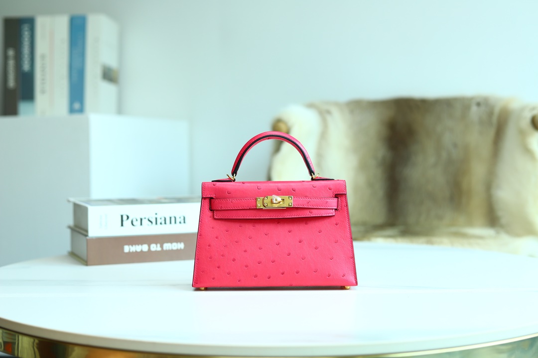 [ STOCK ] MINI KELLY II E5 ROSE TYRIEN OSTRICH GHW