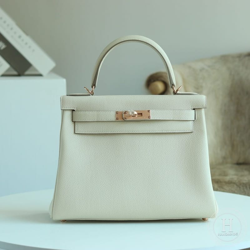 Kelly 28cm Togo C10 Craie Rose Gold Handware
