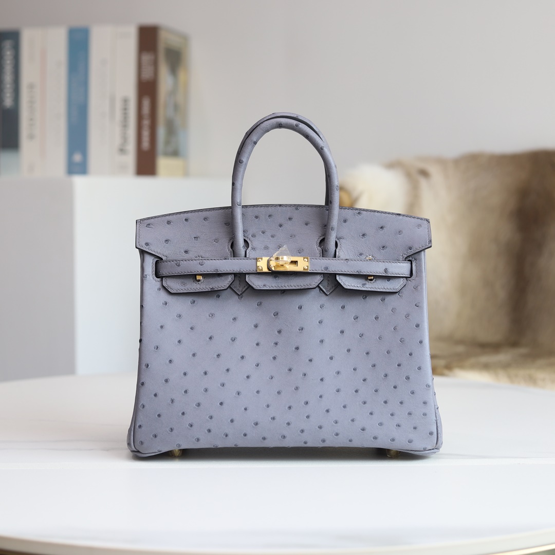 BIRKIN 25 R2 BLUE AGATE OSTRICH GHW