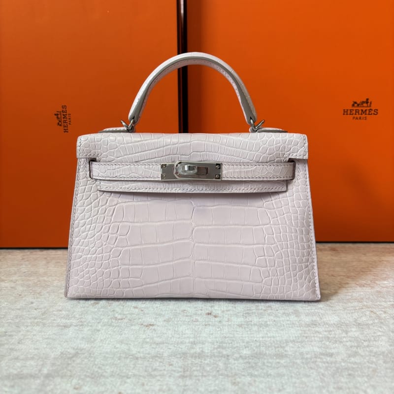 Mini Kelly in  Mauve Pale Matte Alligator with Phw