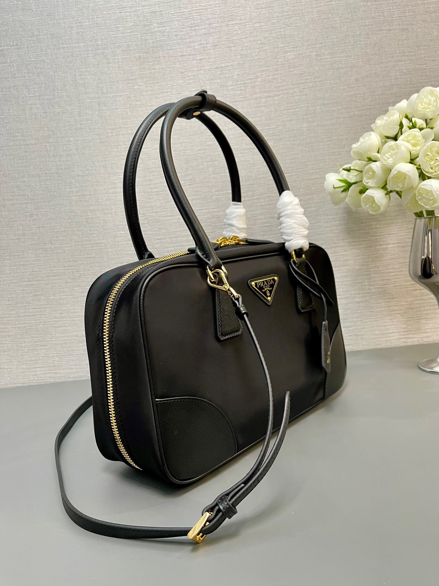 値下げ交渉可能！PRADA プラダ ボーリングバッグ ハンドバッグ レザー PRADA - プラダ☆チェック柄ボーリングバッグ☆紗栄子さん使用の