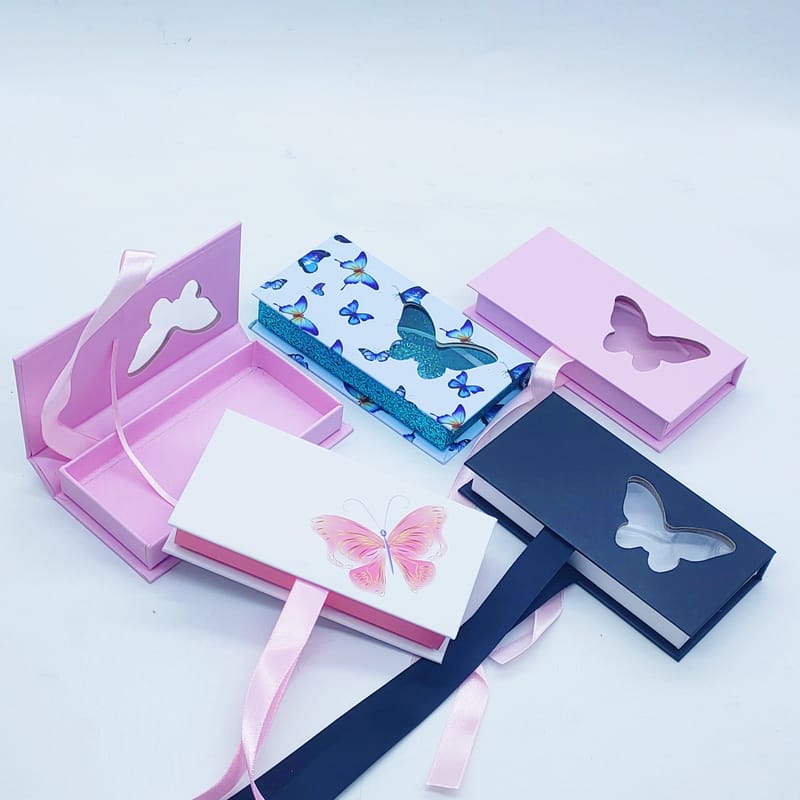 Rectangle Magnetic Lash Boxes with Butterfly & Ribbon Design