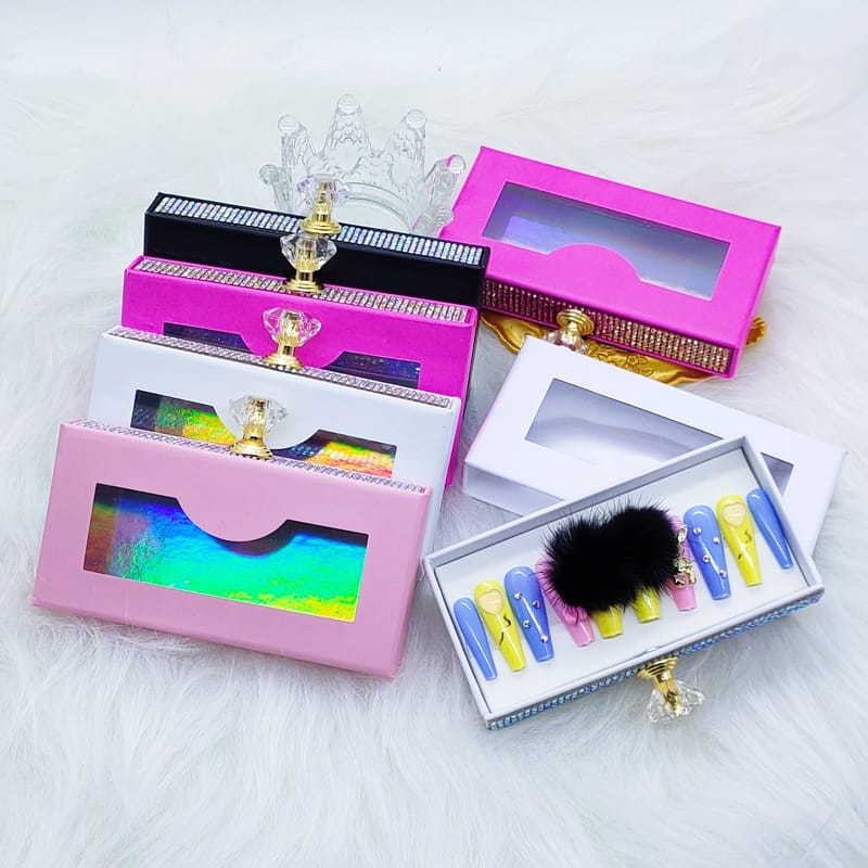 Rectangle Press On Nails Organizer Magnetic Boxes with Rhinestone
