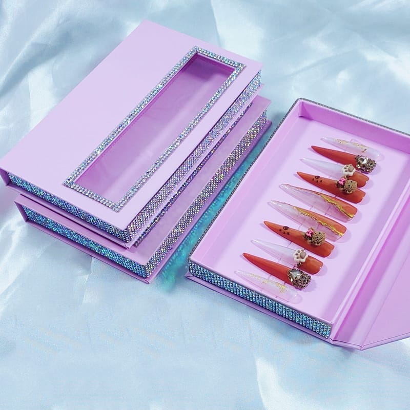 Large Capacity Press On Nails Organizer Magnetic Boxes with Rhinestone Accents