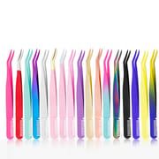 19 Color Curved Stainless Steel Eyelash Applicator Tweezers with Comb