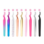 10 Color Arc Mouth Curved Stainless Steel Eyelash Applicator Tweezers