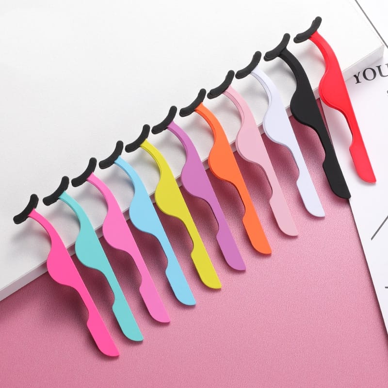 11 Color Stainless Steel Eyelash Applicator Tweezers with Silicone