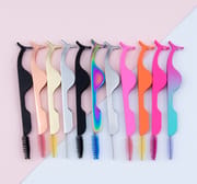 11 Color Stainless Steel Eyelash Applicator Tweezers with Brush
