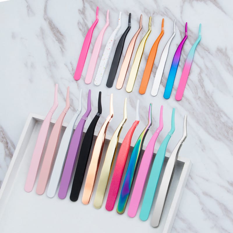 22 Color Curved Stainless Steel Eyelash Applicator Tweezers