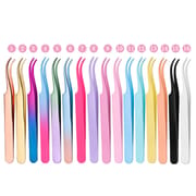 16 Color Arc Mouth Curved Stainless Steel Eyelash Applicator Tweezers
