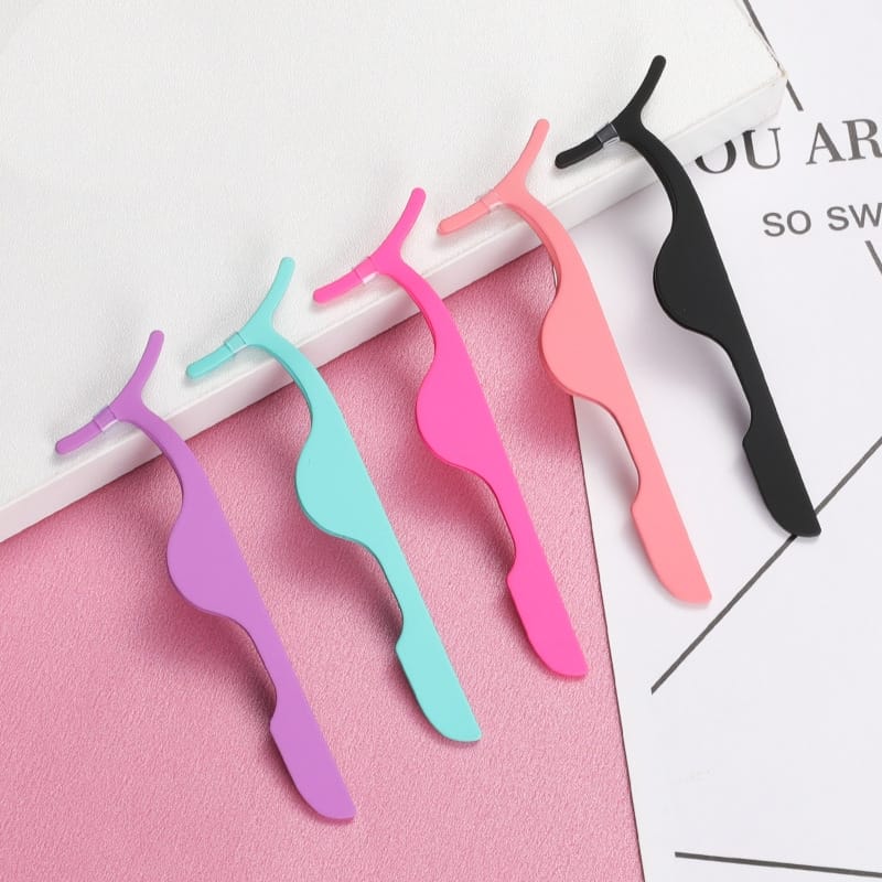 6 Color Long Head Stainless Steel Eyelash Applicator Tweezers