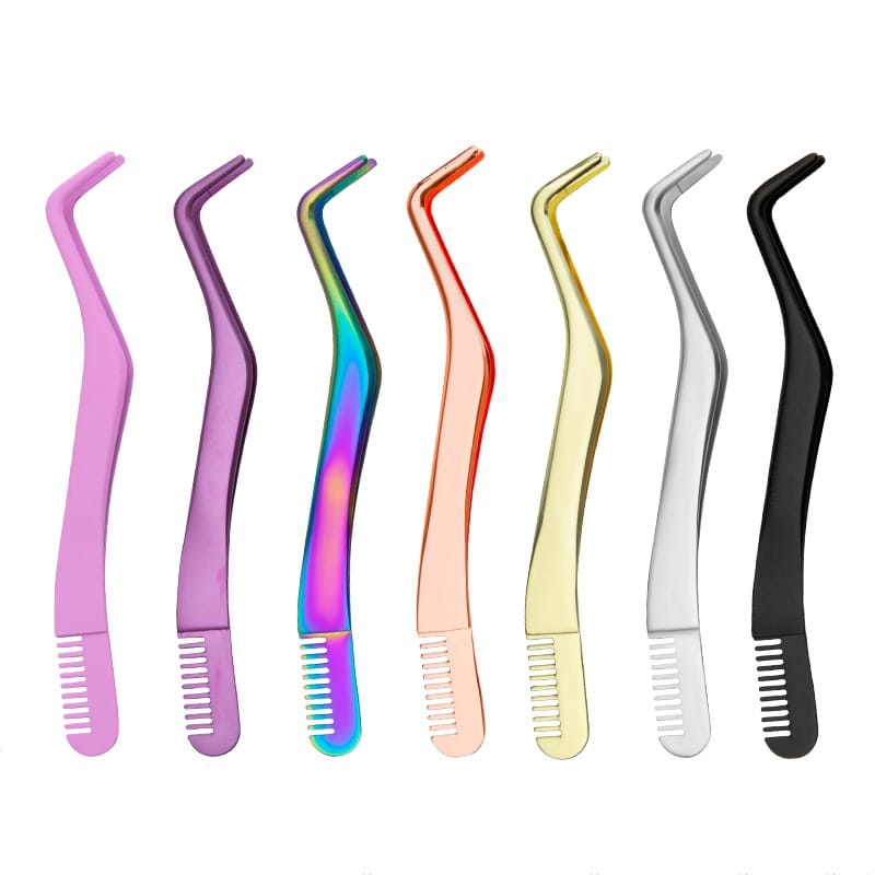 7 Color 3-Shape Stainless Steel Eyelash Applicator Tweezers with Comb