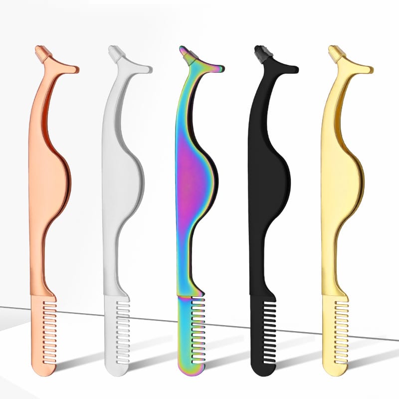 5 Color Stainless Steel Eyelash Applicator Tweezers with Comb