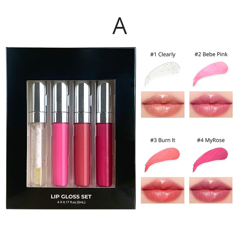 4 in 1 Silver Cap Shimmer Lip Gloss Set