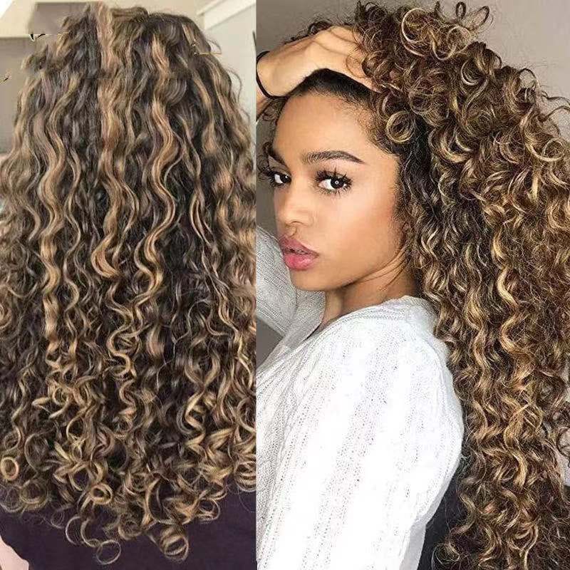 Lace Front Curly Wavy Flim Highlight Color Fluffy Wig